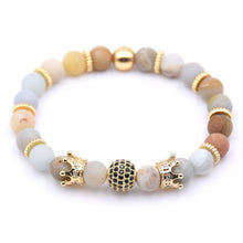 Load image into Gallery viewer, Copper Gear spacer Disco ball+crown Charms Natural stone Bracelet