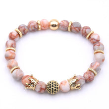 Load image into Gallery viewer, Copper Gear spacer Disco ball+crown Charms Natural stone Bracelet