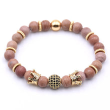 Load image into Gallery viewer, Copper Gear spacer Disco ball+crown Charms Natural stone Bracelet
