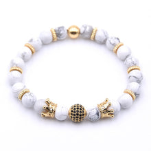 Load image into Gallery viewer, Copper Gear spacer Disco ball+crown Charms Natural stone Bracelet