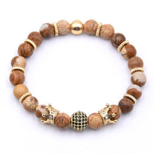 Load image into Gallery viewer, Copper Gear spacer Disco ball+crown Charms Natural stone Bracelet